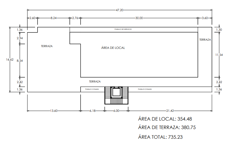 Plano de Sky Bar Plaza Malibú: 735.23 m² totales